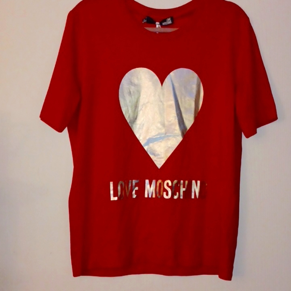 Love Moschino T-shirt With Large Silver Iridescent Heart